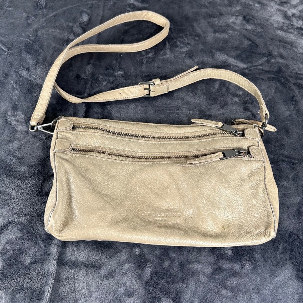 Liebeskind Berlin Crossbody Bag Womens Medium Taupe Leather Multi-Zip Casual